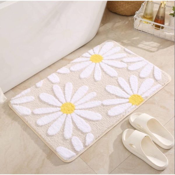 White Flower Fluffy Soft Fiber Non Slip Bath Mat