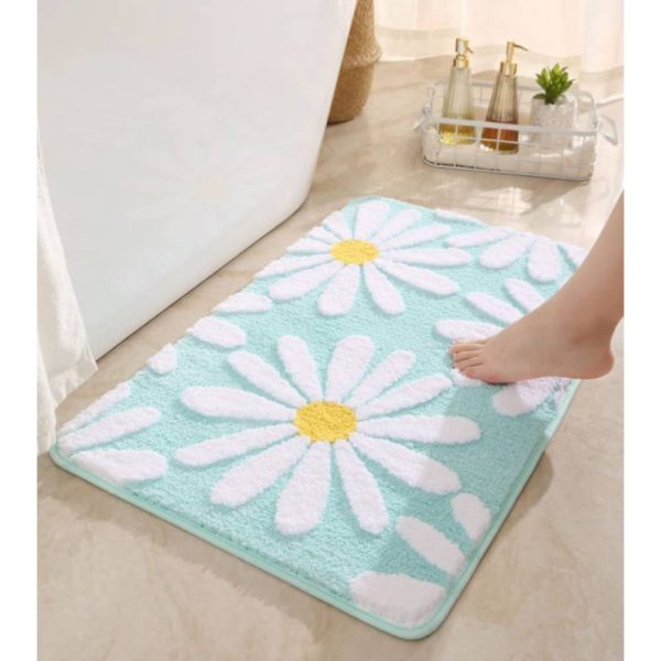 White Flower Fluffy Soft Fiber Non Slip Bath Mat