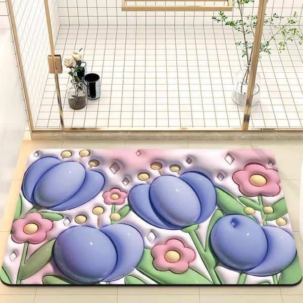 3D Flower Soft Diatom Mud Absorbent Floor Mat