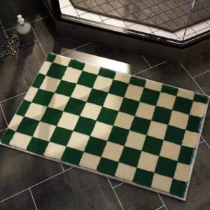 Checkered Soft Microfiber Geometric Shag Non Slip Water Absorbent Luxury Machine Washable Bath Mat