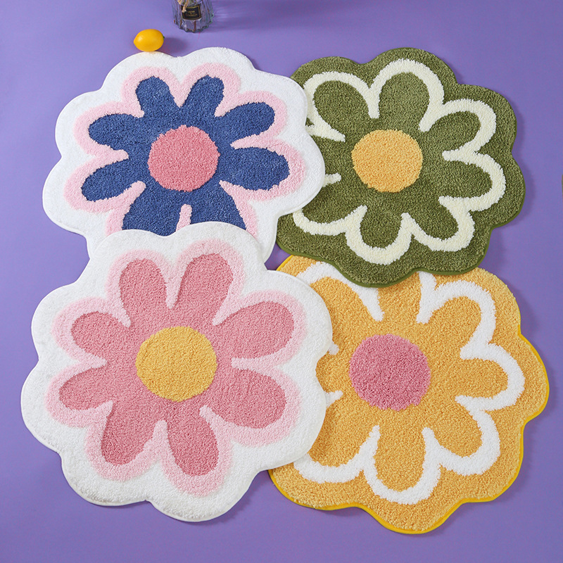 Cute Soft Superfine Fiber Flower Non Slip Water Absorbent Bath Mat