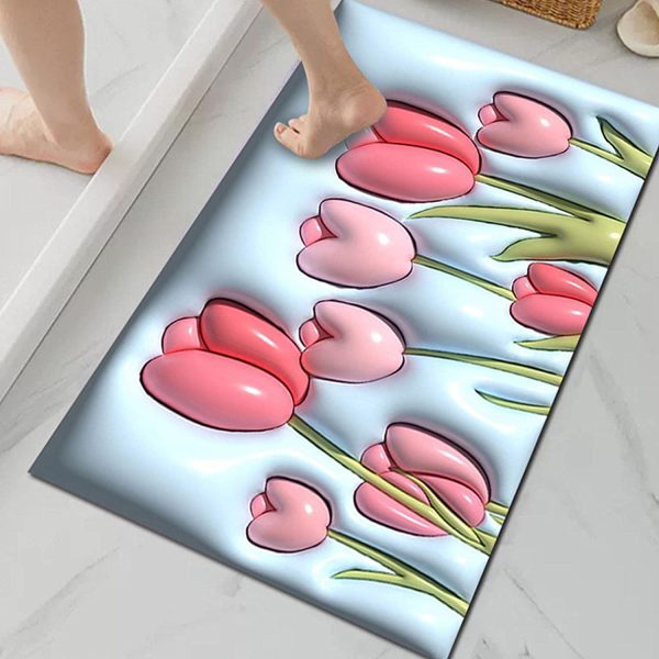 Diatom Mud Bath Mat | 3D Soft Absorben Pink Tulips