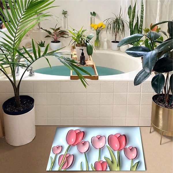 Diatom Mud Bath Mat | 3D Soft Absorben Pink Tulips