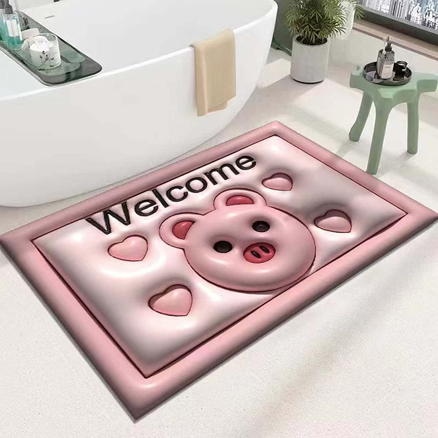 Quick Drying Bathroom Rug Cute Pig Pattern