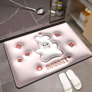 3D Visual Bath Mat Rabbit Pattern