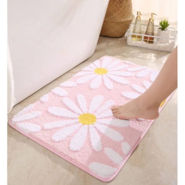 White Flower Fluffy Soft Fiber Non Slip Bath Mat