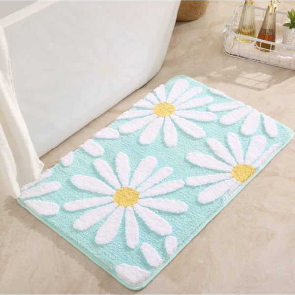 White Flower Fluffy Soft Fiber Non Slip Bath Mat