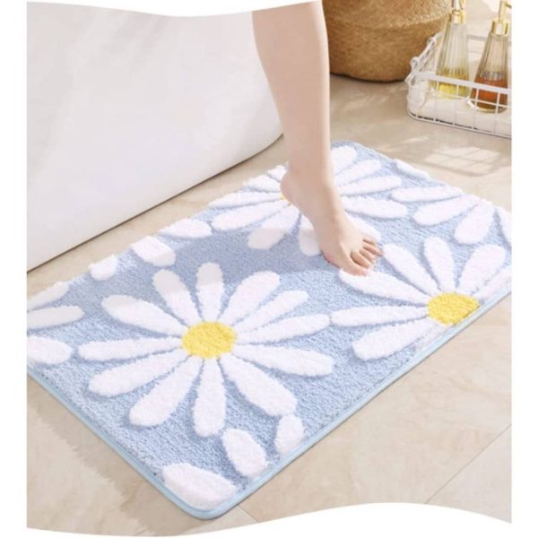 White Flower Fluffy Soft Fiber Non Slip Bath Mat