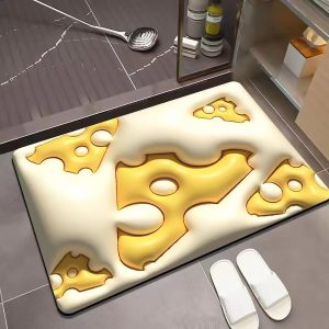 Bath Mat Cute Cheese Design Kitchen Rug 3D Visual