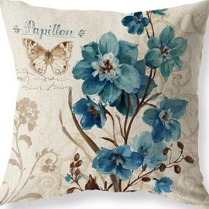 Farmhouse Blue Flower Throw Pillow Covers