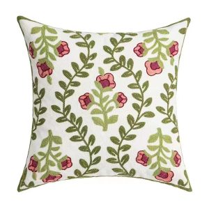 Flower Embroidered Farmhouse Decorative Throw Pillow Cover
