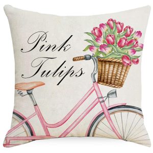 Tulips Bicycle Throw Pillow Covers