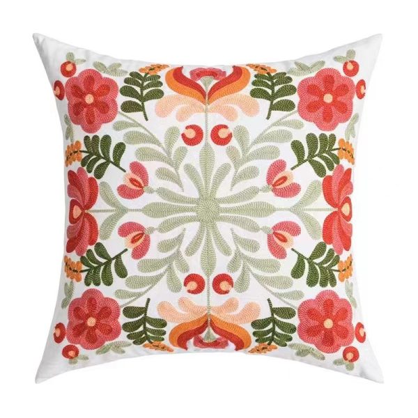 Flower Embroidered Farmhouse Decorative Throw Pillow Cover