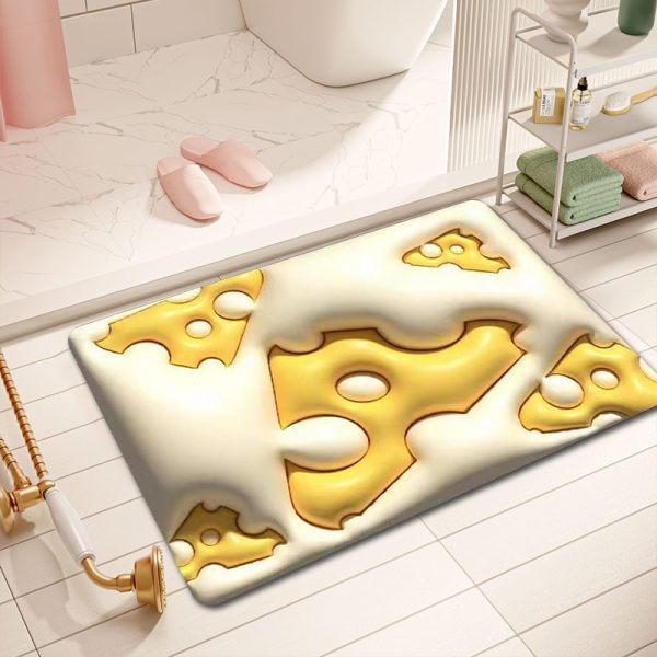 Bath Mat Cute Cheese Design Kitchen Rug 3D Visual