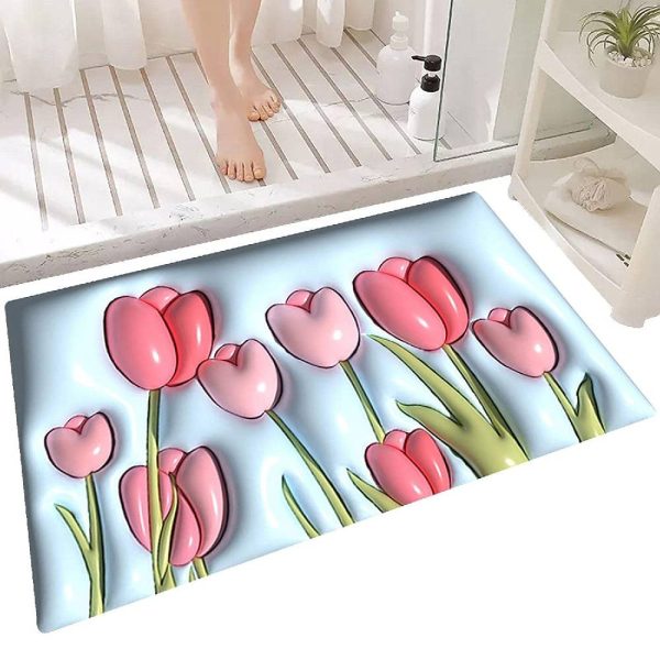 Diatom Mud Bath Mat | 3D Soft Absorben Pink Tulips