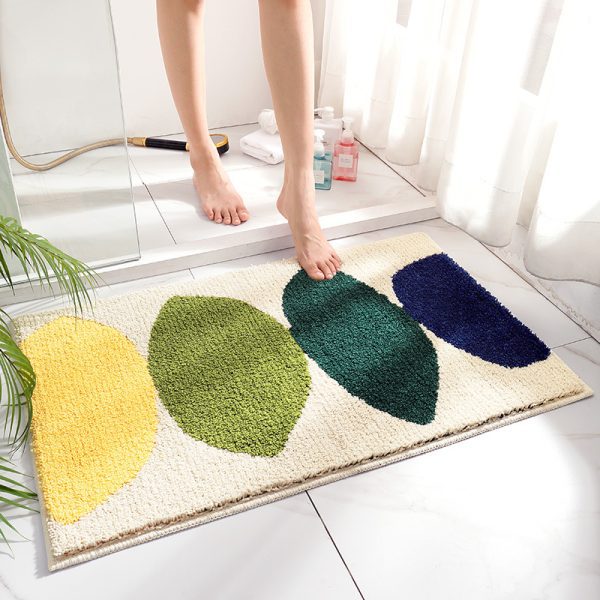 Non-Slip Leaf Machine Washable Cute Bathtub Mat for Kids Water Absorbent Plush Thick Rug Microfiber