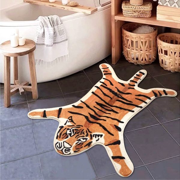 Funny Tiger Bath Mat Cute Cartoon Non Slip Animal Shaped Absorbent Preppy Small Decor Aesthetic Plush Machine Washable