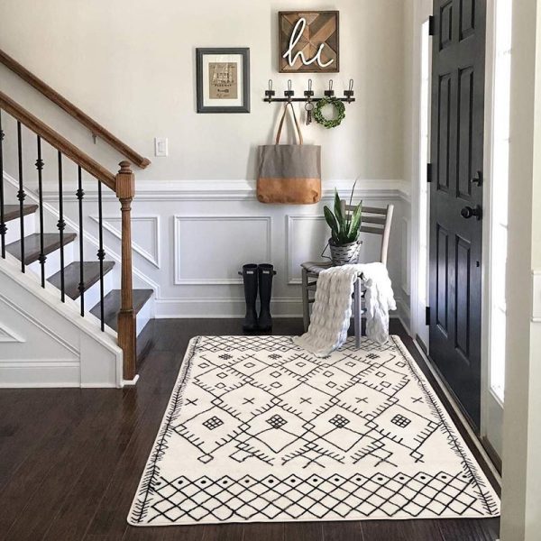 Boho Bath Mat Non-Slip Moroccan Geometric Farmhouse Bath Rug Soft Microfiber Machine Washable