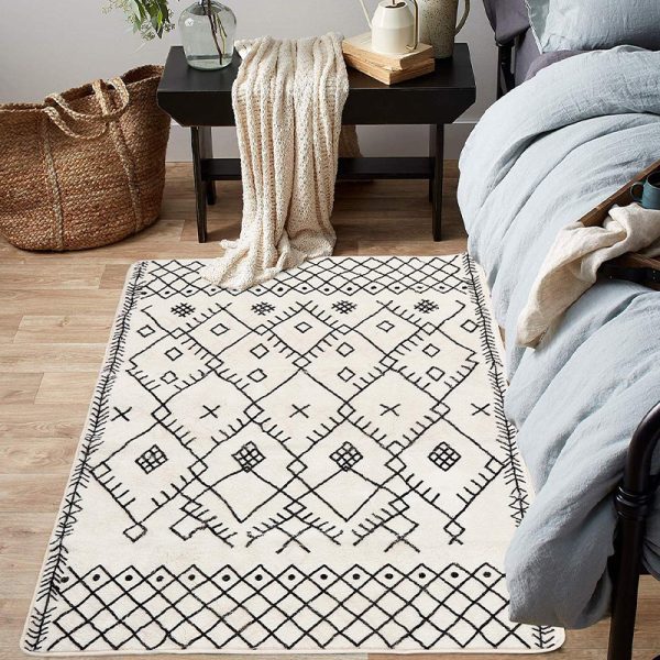 Boho Bath Mat Non-Slip Moroccan Geometric Farmhouse Bath Rug Soft Microfiber Machine Washable