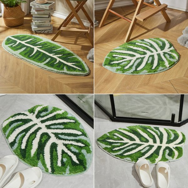 Monstera Green Leaf Rug Non Slip Bath Mat