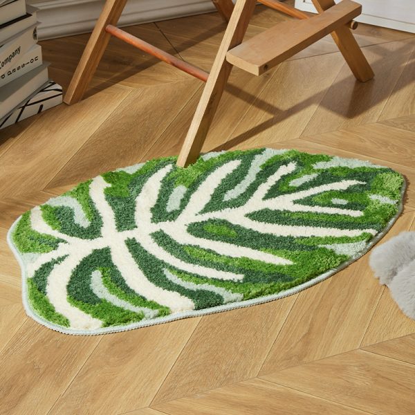 Monstera Green Leaf Rug Non Slip Bath Mat