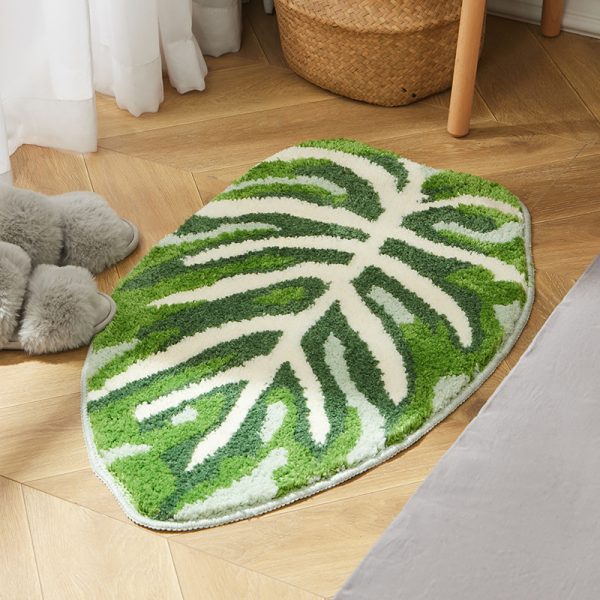 Monstera Green Leaf Rug Non Slip Bath Mat