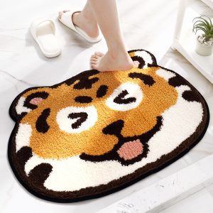 Tiger Face Microfiber Absorbent Slip Resistant Bath Mats Machine Washable