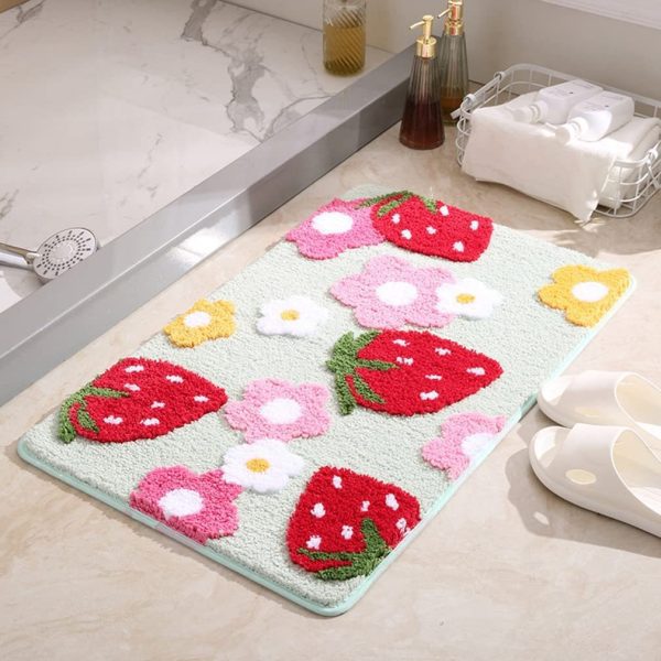 Soft Comfortable Strawberry Color Bath mat Cute Non-Slip Absorbent Washable Fluffy