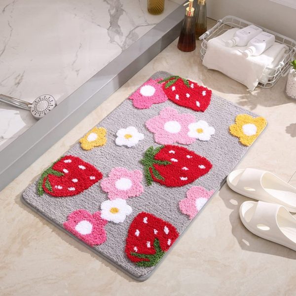 Soft Comfortable Strawberry Color Bath mat Cute Non-Slip Absorbent Washable Fluffy