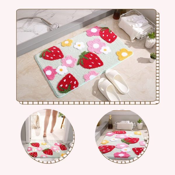 Soft Comfortable Strawberry Color Bath mat Cute Non-Slip Absorbent Washable Fluffy