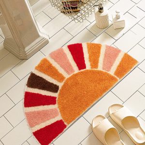 Half Circle Sun Bath Mat Cute Bohemian Non-Slip Washable