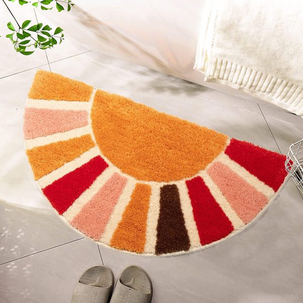 Half Circle Sun Bath Mat Cute Bohemian Non-Slip Washable