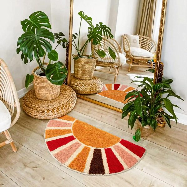 Half Circle Sun Bath Mat Cute Bohemian Non-Slip Washable