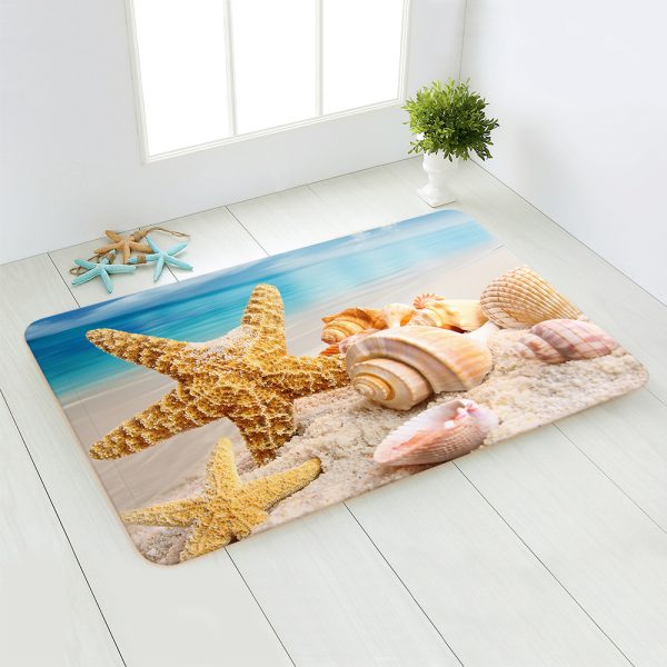 Sandy Beach Shells Plush BathMat Non Slip