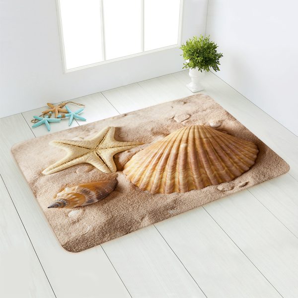 Sandy Beach Shells Plush BathMat Non Slip