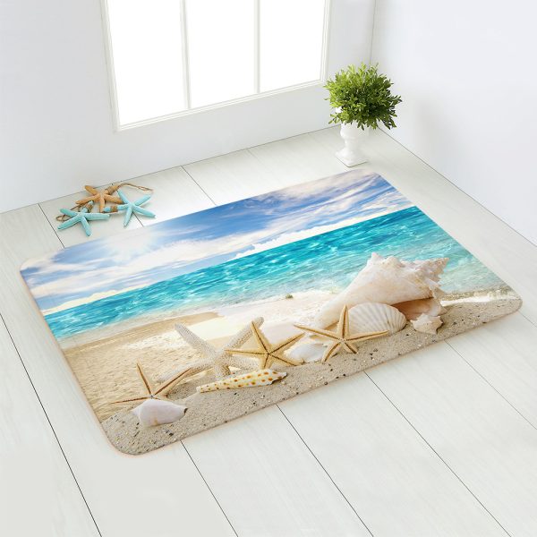 Sandy Beach Shells Plush BathMat Non Slip