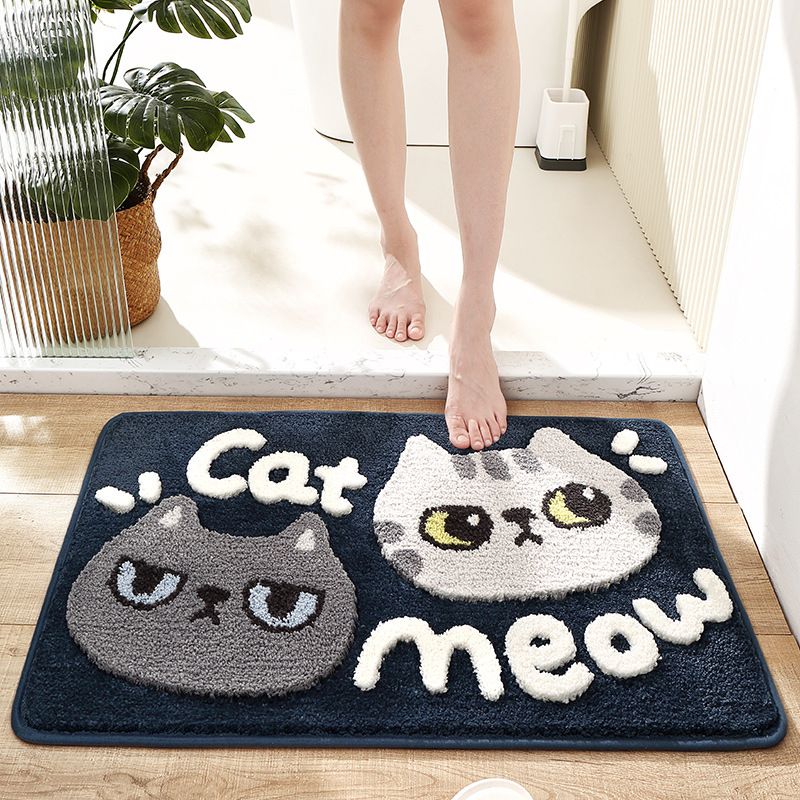 Soft and Absorbent Bath Rugs Machine Wash Dry, Non-Slip Carpet Mat Cat Meow