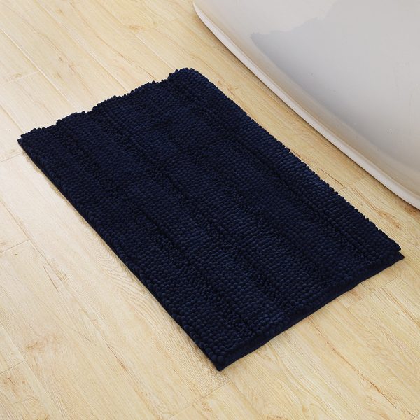 Non Slip Extra Thick Chenille Striped Bath Mats Absorbent Soft Washable Dry Fast Stone Blue