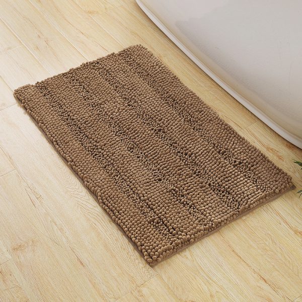 Non Slip Extra Thick Chenille Striped Bath Mats Absorbent Soft Washable Dry Fast Stone Blue