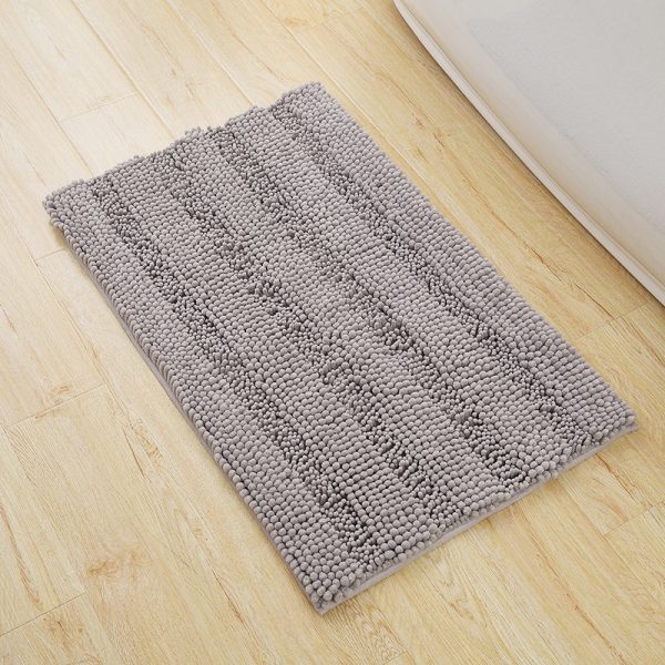 Non Slip Extra Thick Chenille Striped Bath Mats Absorbent Soft Washable Dry Fast Stone Blue