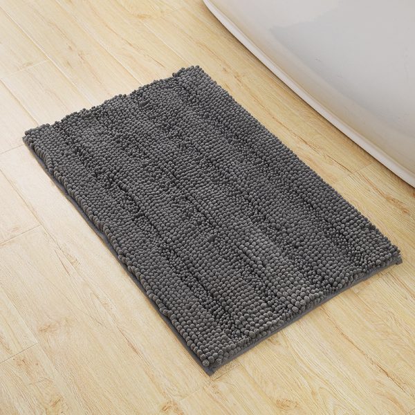 Non Slip Extra Thick Chenille Striped Bath Mats Absorbent Soft Washable Dry Fast Stone Blue