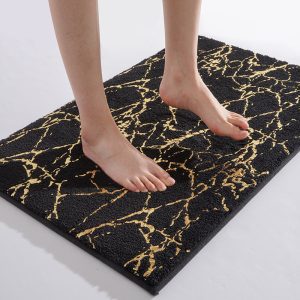 Marble White and Gold Decor Non-Slip Bath Mat Absorbent Microfiber Machine Washable