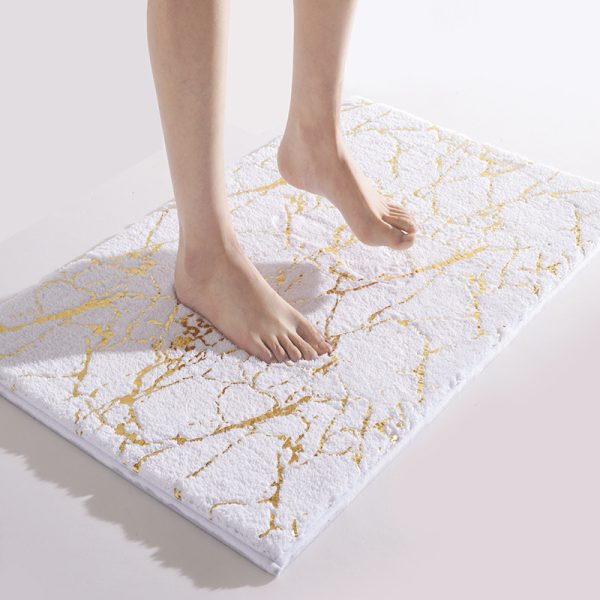 Marble White and Gold Decor Non-Slip Bath Mat Absorbent Microfiber Machine Washable