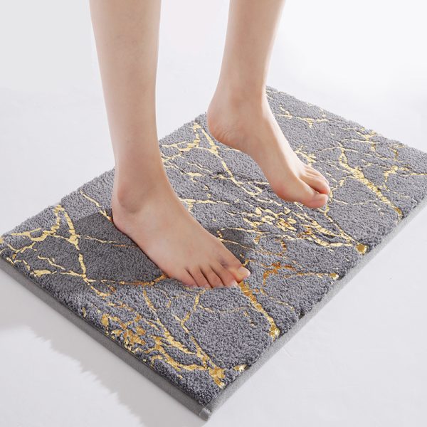 Marble White and Gold Decor Non-Slip Bath Mat Absorbent Microfiber Machine Washable