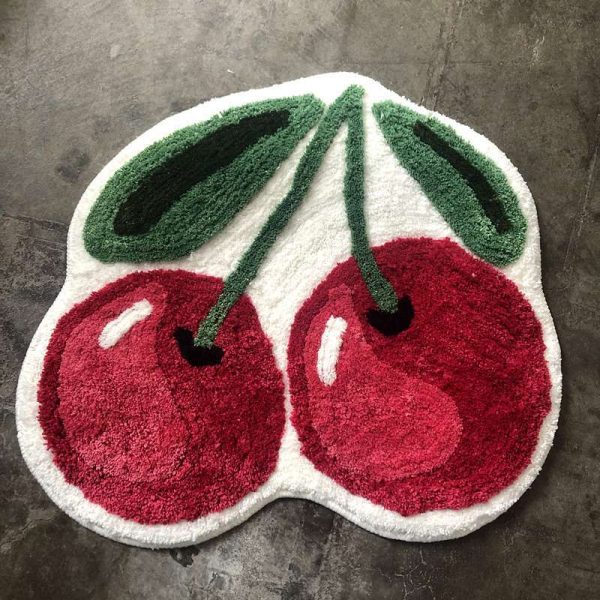 Cherry Cute Bath Mat Non Slip Fruit Shaped Absorbent Washable