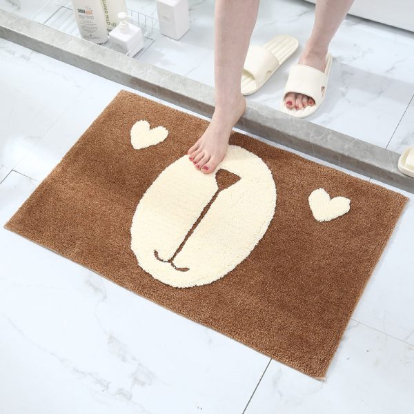 Cartoon cute cat flocked bathmat absorbent non slip