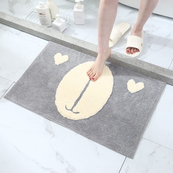 Cartoon cute cat flocked bathmat absorbent non slip