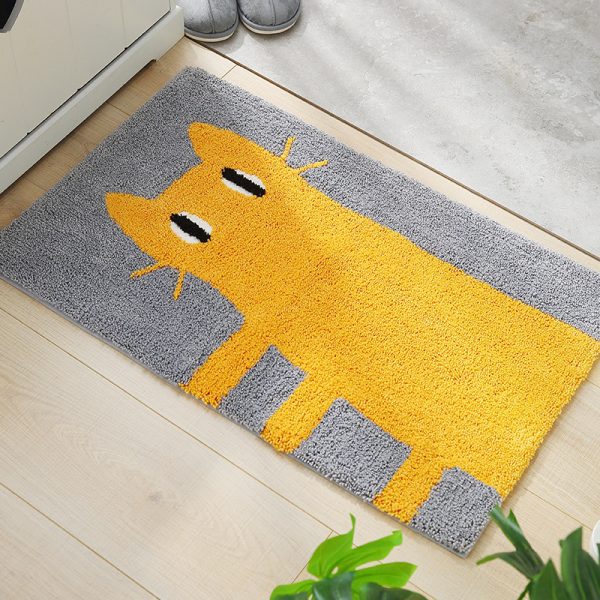 Cartoon little yellow dog jacquard non slip absorbent bath mat