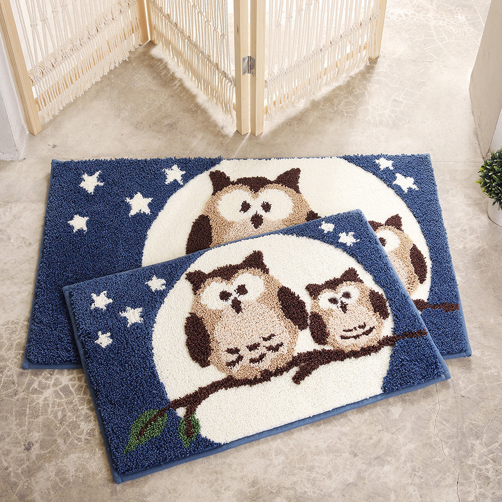 Owl woven jacquard non-slip bathmat absorbs water