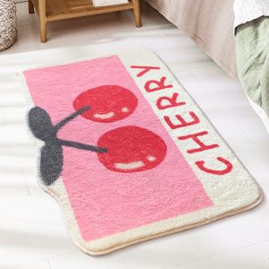 Machine washable foldable fruit peach shape washed fiber print bath mat